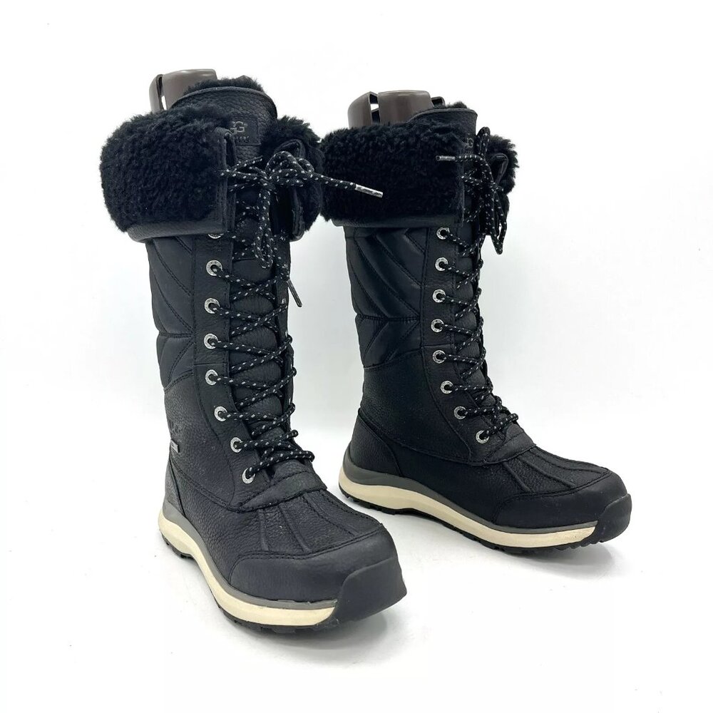 Ugg Quilted Black Leather "Sample" Winter Snow Boots Women's Size 7